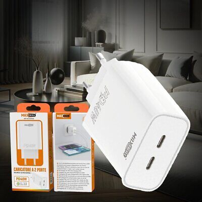 Caricatore da Muro con 2 Porte 20W 2A USB-C PD40W Carica Rapida 3.0 per Iphone