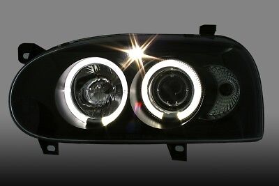 Coppia Fari Fanali Anteriori Tuning Angel Eyes Fari Golf III 3 Neri 1991-1997
