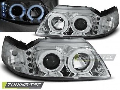 Coppia Set Fari Fanali Anteriori Tuning MUSTANG 98-04 ANGEL EYES Cromato