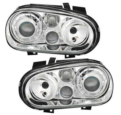 Coppia Fari Fanali Anteriori Tuning G O L F 4 IV 97-03 cromati look R32 H7+H7+H3