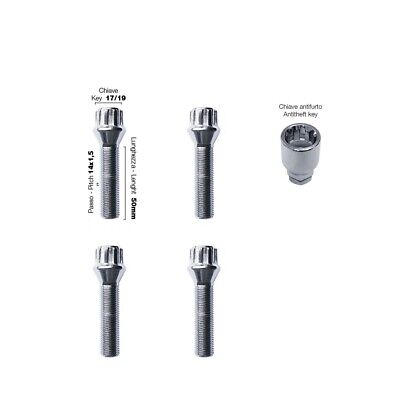 4 bulloni antifurto ch.17/19 14X1.5 l.50mm acciaio cromato Alfa