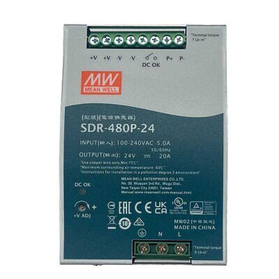 <p>MeanWell SDR-480P-24 Alimentatore DIN RAIL 480W 24V 20A Per Automazione