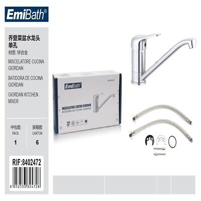 Kit Rubinetto Cucina Bocca Bassa Appogio Su Lavello Misura 240x120mm Argento