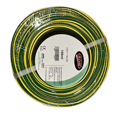 100mt Cavo Elettrico FS17 450/750V Unipolare 1X2.5mm Colore Giallo Verde Made