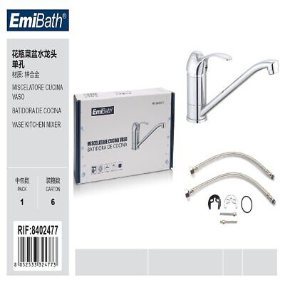 Kit Rubinetto Cucina Bocca Bassa Appogio Su Lavello Misura 105x240mm Argento