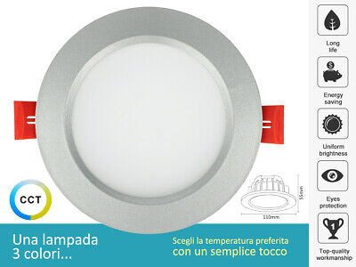 Lampada Faretto Led Da Incasso 10W CCT Dimmerabile Carcassa Grigio Argento