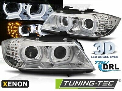 Coppia Fari Fanali Anteriori Tuning E90/E91 09-11 HID DRL D1S CROMATO LED
