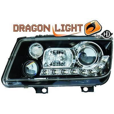 Coppia fari fanali anteriori TUNING BORA 98-05 neri con Dayline a LED