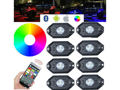 Kit RGB Rock Light Bluetooth APP Sensore Musica 8 Led 12 24V sottoscocca tuning
