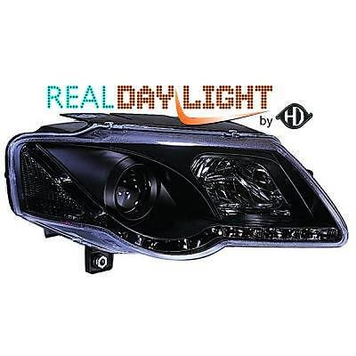 Coppia fari fanali anteriori TUNING PASSAT 3C 05- neri Dayline DRL LED diurni