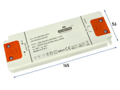 Alimentatore Trasformatore Slim 12V 100W 8,33A 17mm SNAPPY SNP100-12VF <ul>