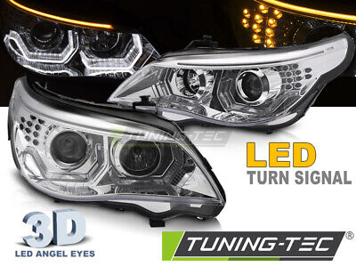 FARI ANTERIORI TUNING ANGEL EYES LED 3D CROMATI per BMW E60 E61 03-07 ALOGENI
