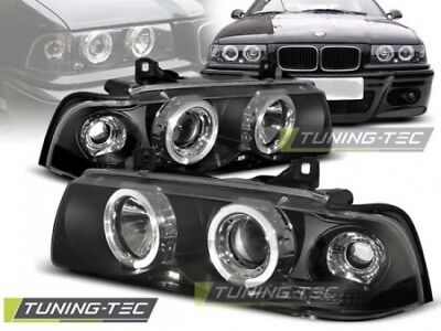 Coppia Fari Fanali Anteriori Tuning E36 12.90-08.99 ENGEL EYES Nero Coupe Cabrio