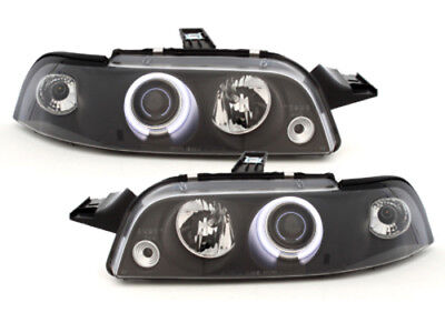 Coppia fari fanali anteriori TUNING PUNTO 93-99 H7 NERI anelli angel eyes