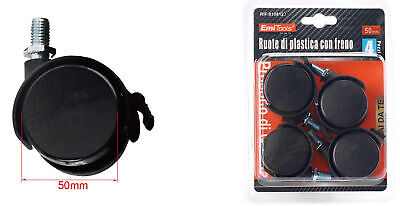 Kit di 4 Rotelle Per Mobili Con Freno Diametro 50mm Perno Filettato M8