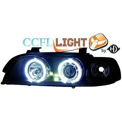 Coppia fari fanali anteriori TUNING Serie5 E39 95-00 neri H1+H1 Angel eyes CCFL