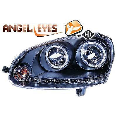 Coppia fari fanali anteriori TUNING GOLF V 5 2003   2008 neri angel eyes Alogeni