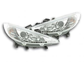 Coppia Fari Fanali Anteriori Tuning Dayline Luci Diurne 207 06- cromato