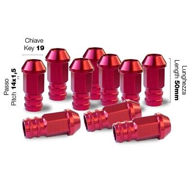 10 dadi ergal rossi chiave 19 14x1,5 L.50 mm Zigrinatura per avvitamento rapido