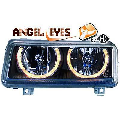 Coppia Fari Fanali Anteriori Tuning PASSAT 93-96 neri con anelli ANGEL EYES d