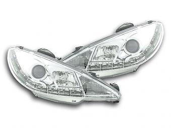 Coppia Fari Fanali Anteriori Tuning Dayline Luci Diurne 206 98- cromato
