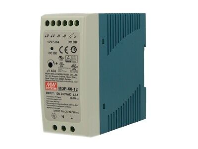 Alimentatore Rotaia Industriale MeanWell MDR-60-12 60W 12V 5A Barra Guida DIN