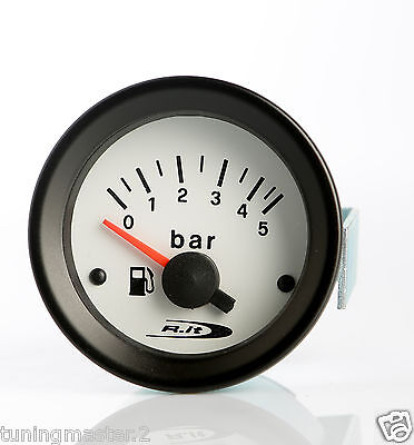 Manometro Strumento Road Italia VDO Style Pressione Benzina 0-5 BAR 52mm Bianco