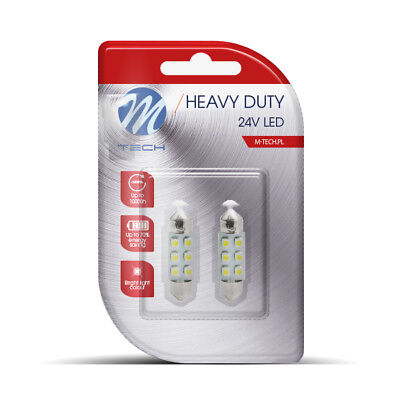 COPPIA Lampada Lampadina Luce M-TECH LED T11 (C5W) 36mm 24V 6xSMD BIANCO