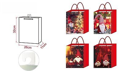 12 Pezzi Sacchetti da Regalo Per Natale Buste Borse Verticale Babbo 32X26X11cm