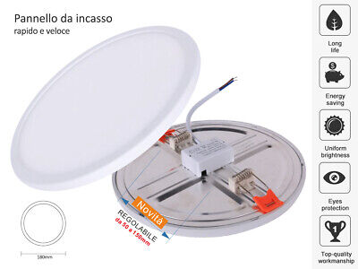 Faretto Pannello Led Da Incasso Rotondo 15W Bianco Neutro Diametro 180mm Foro A