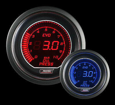 Manometro Strumento PROSPORT 52mm Pressione Olio 0-10 BAR Rosso/Blu DIGITALE