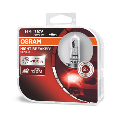 COPPIA Lampada Lampadina Luce OSRAM NIGHT BREAKER [SILVER] H4 (P43t) 12V +130M