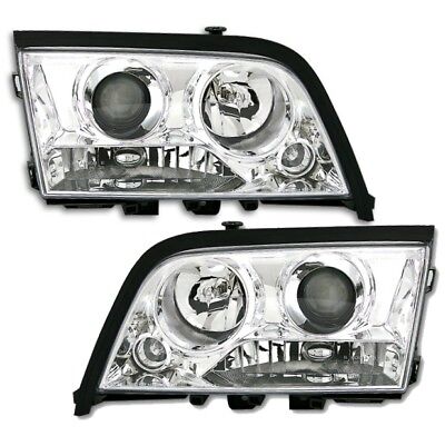 Coppia Fari Fanali Anteriori  W202 C-Klasse cromati angel eyes 1993-2000