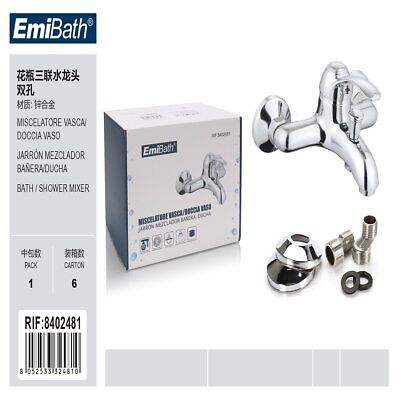 Kit Rubinetto Vasca Doccia Miscelatore A Muro Monoleva Acqua Calda e Fredda