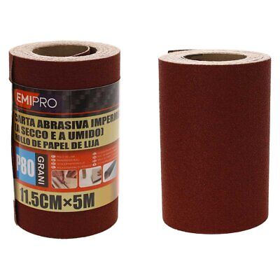 Carta Abrasiva Impermeabile A Secco e Umido, Rotolo da 11,5cm x 5m, Grano P 80