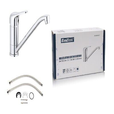 Kit Rubinetto Cucina Bocca Bassa Appogio Su Lavello Misura 240x120mm Argento