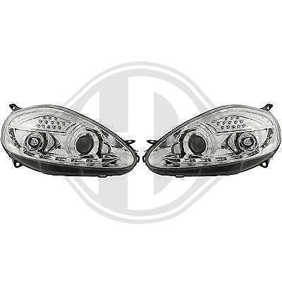 Coppia fari fanali anteriori TUNING GRANDE PUNTO 2005-2008 cromati freccia LED