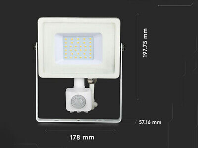 Faro Led Flood Light Slim 30W IP65 Neutro 4000K Carcassa Bianca con Sensore PIR