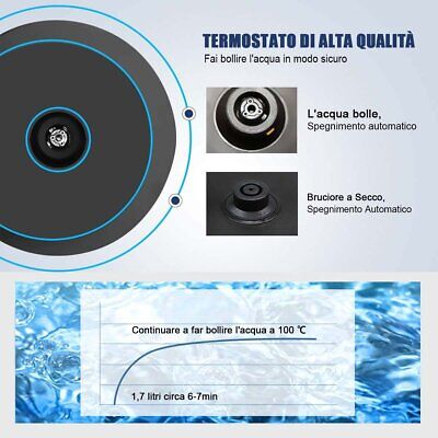 Bollitore Acqua Elettrico 1,7 Litri In Acciaio Inox 2200W Spina Schuko 16A