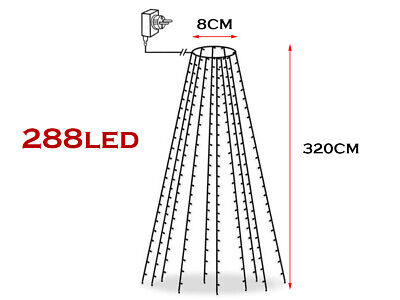 Mantello Luci Led Per Albero Di Natale 288 RGB Multicolori 3,2 Metri IP65 Con 8