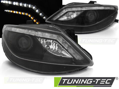 Coppia Fari Fanali Tuning IBIZA 6J 06.2008 > 2012 DAYLIGHT Freccia LED Neri