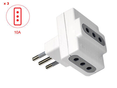 Adattatore Spina Elettrica 10A 2P+T Con 3 Prese 250V Bianco Max 1500W SKU-8721