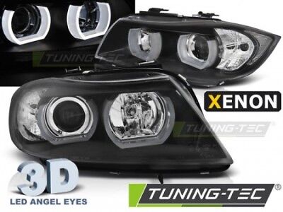 Coppia Fari Fanali Anteriori Tuning E90/E91 03.05-08.08 3D U-TYPE Nero Xenon D1S