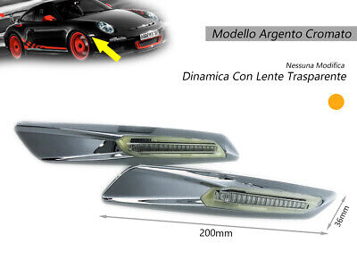 Kit Freccia Laterale a Led Side Marker Dinamica Argento Cromato Lente Trasparen
