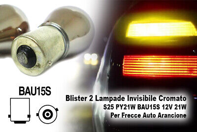 Blister 2 Lampade Invisibile Cromato S25 PY21W BAU15S 12V 21W Per Frecce Auto