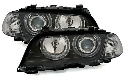 Coppia Fari Fanali Anteriori TUNING E46 serie 3 Angel Eyes Neri 1998 >8/2001