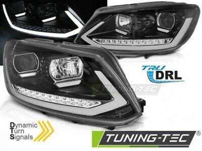 Coppia Fari Fanali Anteriori Tuning TOURAN II 08.10-15 NERO TUBE LIGHT TRU DRL