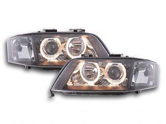 Coppia Fari Fanali Anteriori Tuning Angel Eyes A6 4B 97-98 fondo nero
