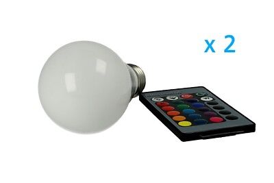 2 PZ Lampade Led E27 RGB 5W Telecomando Infra Rossi Incluso Cromoterapia