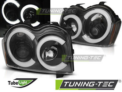 Coppia Fari Fanali Anteriori Tuning GRAND CHEROKEE 05-08 Tubelight Neri Alogeni